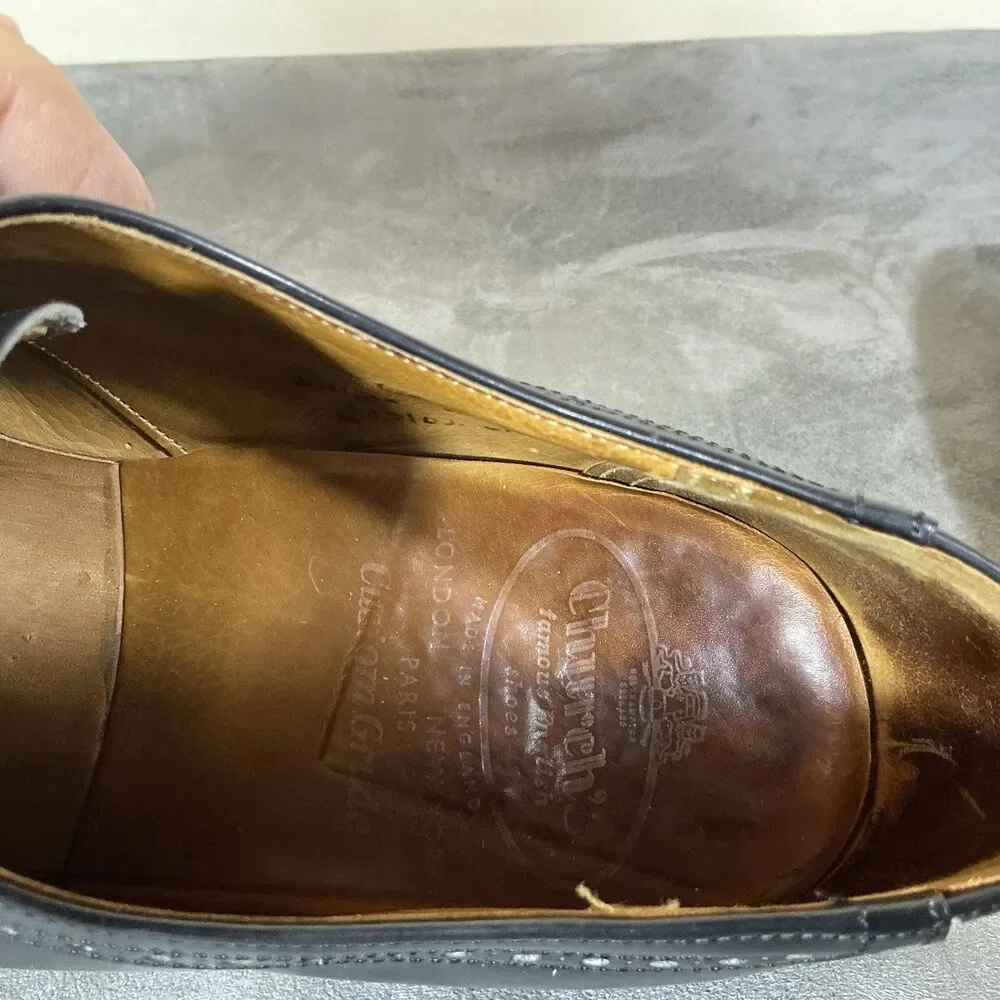 Church’s Of England Medallion Men’s Black Leather Dress Shoes 9 C Vintage Oxford